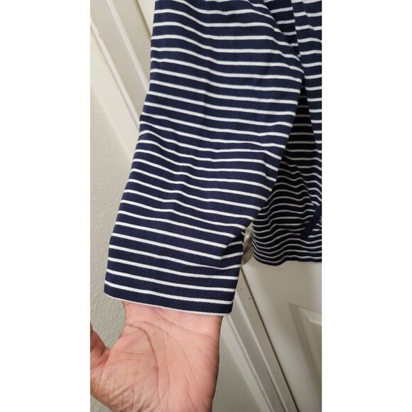 Chicos Women's Striped Jacket Size 2/L us Navy/White Cotton/Polyester Blend - Picture 8 of 8